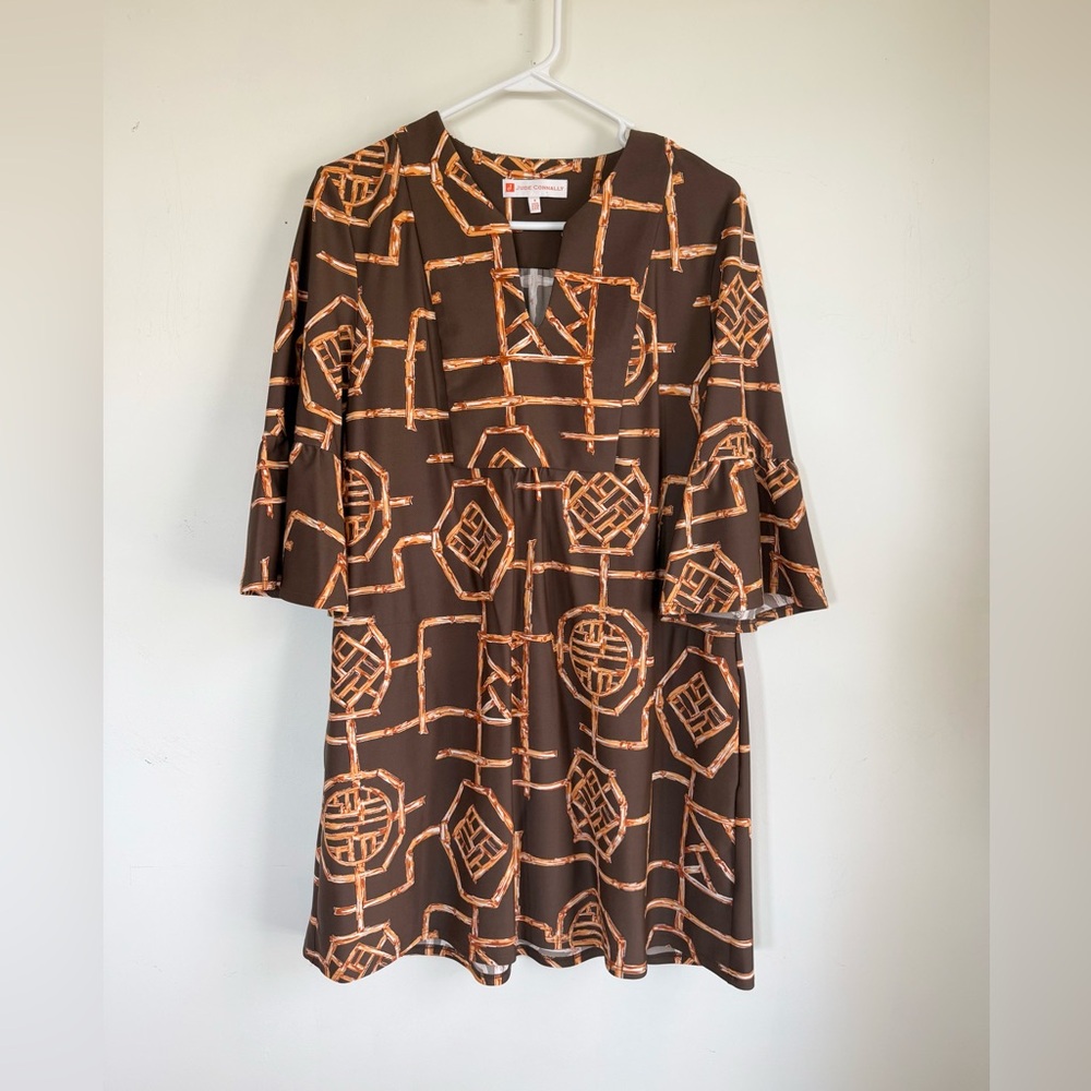 Jude Connally Kerry Mini Swing Dress , Bamboo Lattice Jude Cloth Brown Size S - Picture 2 of 9